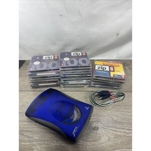 Iomega Zip 250 MB USB Lot External Disk Drive USB Power Cable 20 Disc 100/250MB